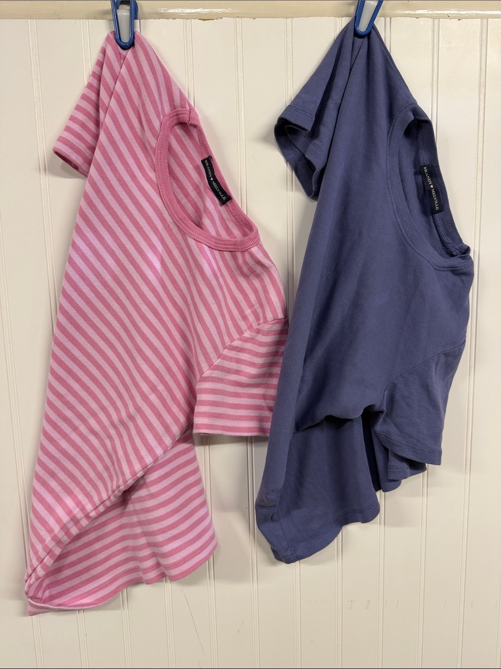 Brandy Melville Pink Stripe & Purple Short Sleeve Tees